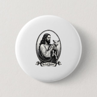 Badge Rond 5 Cm Good Shepherd Jesus Vintage Engraving Faith Shirt 