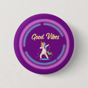 Badge Rond 5 Cm Good Vibes Unicorn