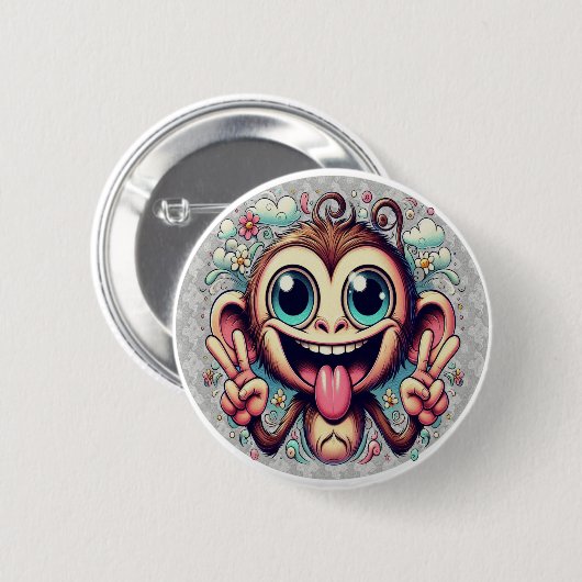 Badge Rond 5 Cm "Goofy Peace Monkey" Button (Devant & derrière)