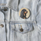 Badge Rond 5 Cm Gordon Setter Peinture - Joli art original chien (En situation)
