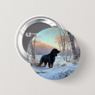 Badge Rond 5 Cm Gordon Setter Vive la neige Noël
