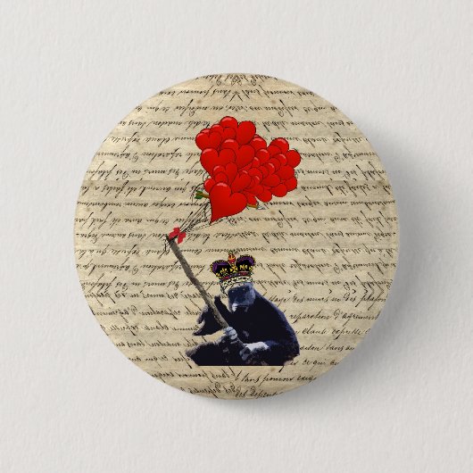 Badge Rond 5 Cm Gorille et ballons cardiaques (Devant)