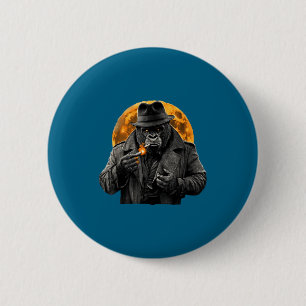 Badge Rond 5 Cm Gorille Fumeur En Trench Avec Lune Orange Ar