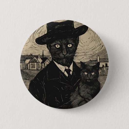 Badge Rond 5 Cm Goth Cat Vincent Van Gogh Chats noirs (Devant)