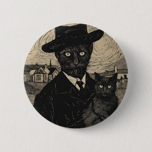 Badge Rond 5 Cm Goth Cat Vincent Van Gogh Chats noirs