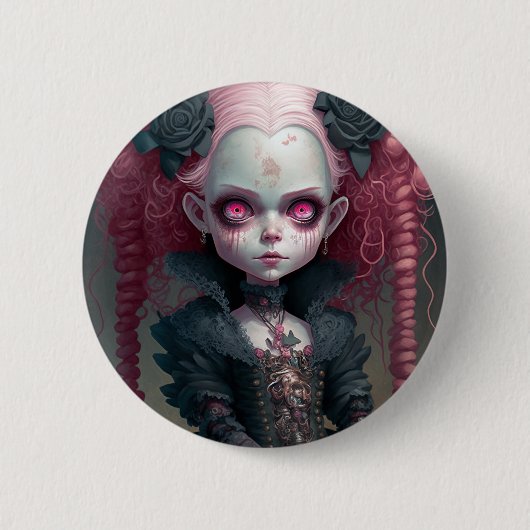 Badge Rond 5 Cm Goth Girl Rose Noir Déplaisant mignon (Devant)