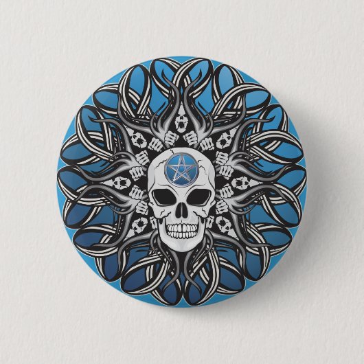 Badge Rond 5 Cm Goth Skull - Bleu (Devant)