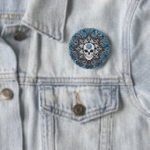 Badge Rond 5 Cm Goth Skull - Bleu (En situation)