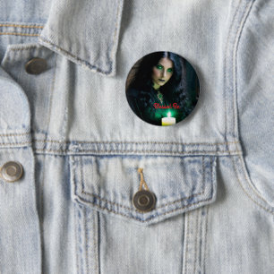 Badge Rond 5 Cm Gothique Jolie Sorcière, Thème Sombre