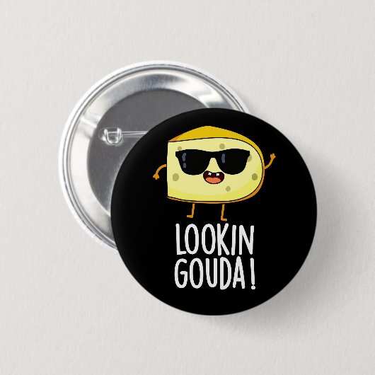 Badge Rond 5 Cm Gouda Funny Cheese Pun Dark BG (Devant & derrière)