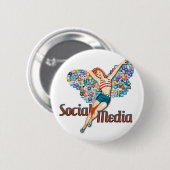 Badge Rond 5 Cm Goupille- sociale de fée de médias (Devant & derrière)
