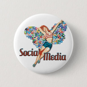 Badge Rond 5 Cm Goupille- sociale de fée de médias