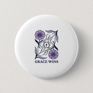 Badge Rond 5 Cm Grace Wins Floral Christian Vintage Engraving Tee_