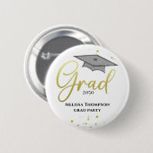 Badge Rond 5 Cm Graduate Grad Gold Graduation Script Party (Devant & derrière)