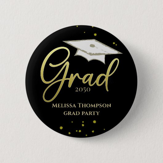Badge Rond 5 Cm Graduate Grad Gold Graduation Script Party (Devant)