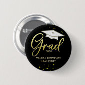 Badge Rond 5 Cm Graduate Grad Gold Graduation Script Party (Devant & derrière)