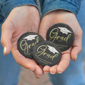 Badge Rond 5 Cm Graduate Grad Gold Graduation Script Party