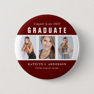Badge Rond 5 Cm Graduation en rouge foncé et blanc Collage photo p