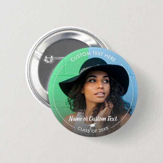 Badge Rond 5 Cm Graduation Photo Grad Casquette Classe de 20XX Cus (Devant & derrière)