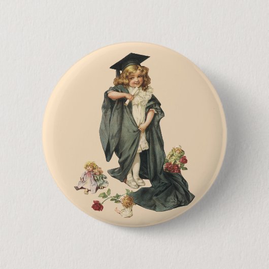 Badge Rond 5 Cm Graduation vintage, Fille portant un Casquette et  (Devant)