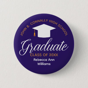 Badge Rond 5 Cm Graduation violette Personnalisée 2025 Graduate