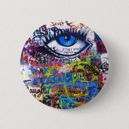 Badge Rond 5 Cm Graffiti bleu oeil diabolique (Devant)