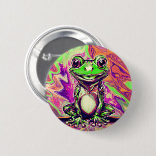 Badge Rond 5 Cm Graffiti de grenouille psychédélique coloré vert v