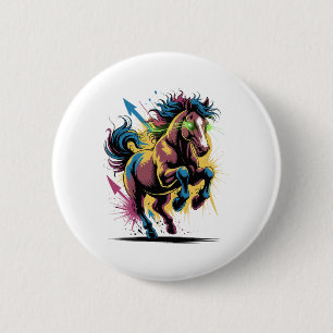 Badge Rond 5 Cm Graffiti Style Art Cheval Cheval Équitation Cheval