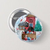 Badge Rond 5 Cm Grand chien Danois dans la neige Maison de chien d (Devant & derrière)
