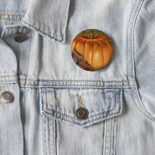 Badge Rond 5 Cm Grand citrouille d'automne (En situation)