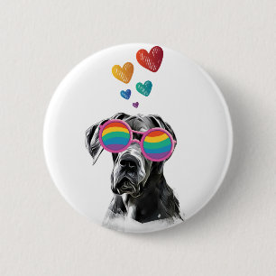 Badge Rond 5 Cm Grand Danois avec coeurs Saint-Valentin