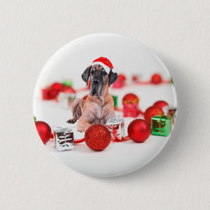 Badge Rond 5 Cm Grand Danois avec ornements de Noël Cadeaux