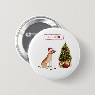 Badge Rond 5 Cm Grand Danois Drôle de Noël Chien avec Arbre