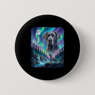 Badge Rond 5 Cm Grand danois hurle aurore boréale lune