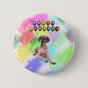 Badge Rond 5 Cm Grand Danois souhaitant une bonne année