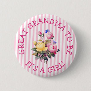 Badge Rond 5 Cm GRAND GRANDMA pour être rose Baby shower floral bo