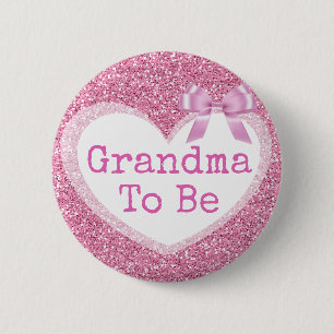 Badge Rond 5 Cm Grand-maman à être bouton rose de baby shower