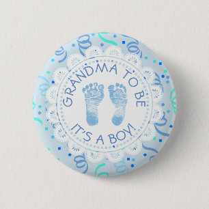 Badge Rond 5 Cm Grand-mère à être bleu confetti Baby shower Bouton