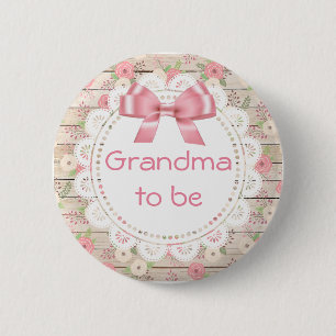 Badge Rond 5 Cm Grand-mère à être Tan et rose Bow Baby shower Bout