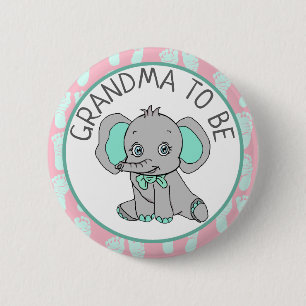 Badge Rond 5 Cm Grand-mère à thème éléphant pour être Baby shower
