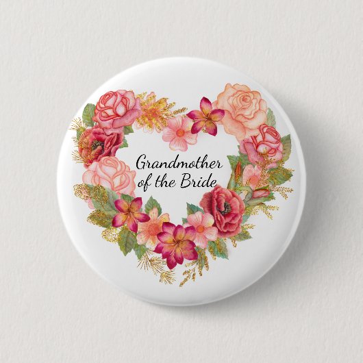 Badge Rond 5 Cm Grand-mère de la mariée Floral Wreath Button (Devant)