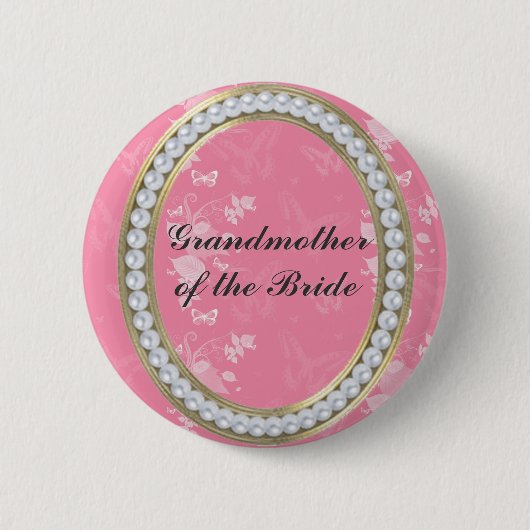 Badge Rond 5 Cm Grand-mère de la Mariée Perles Papillons (Devant)