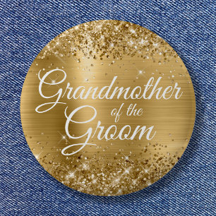 Badge Rond 5 Cm Grand-mère du marié pailleté or feuille