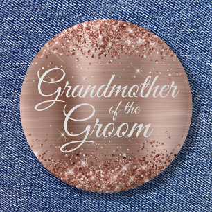 Badge Rond 5 Cm Grand-mère du marié pailleté rose or feuille