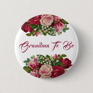 Badge Rond 5 Cm Grand-mère en Bourgogne Baby shower de bouquet Ros