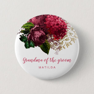 Badge Rond 5 Cm Grand-mère florale rose d'or du marié