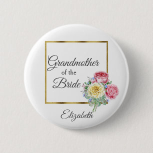 Badge Rond 5 Cm Grand-mère florale rose et jaune de la mariée