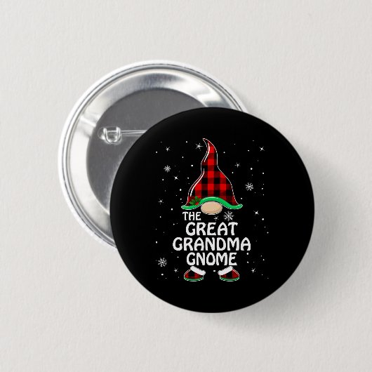 Badge Rond 5 Cm Grand-mère Gnome Buffalo Plaid Matching Family (Devant & derrière)