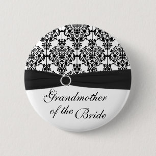 Badge Rond 5 Cm Grand-mère noire et blanche de damassé du Pin de