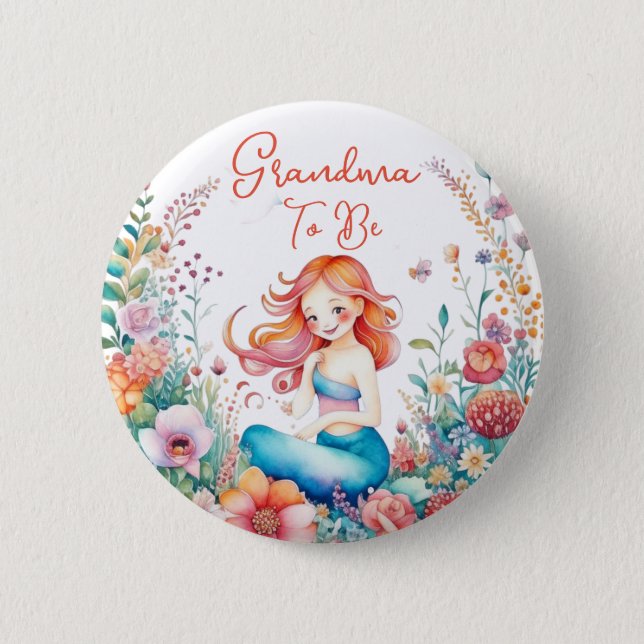Badge Rond 5 Cm Grand-mère pour être un Baby shower de sirène (Devant)
